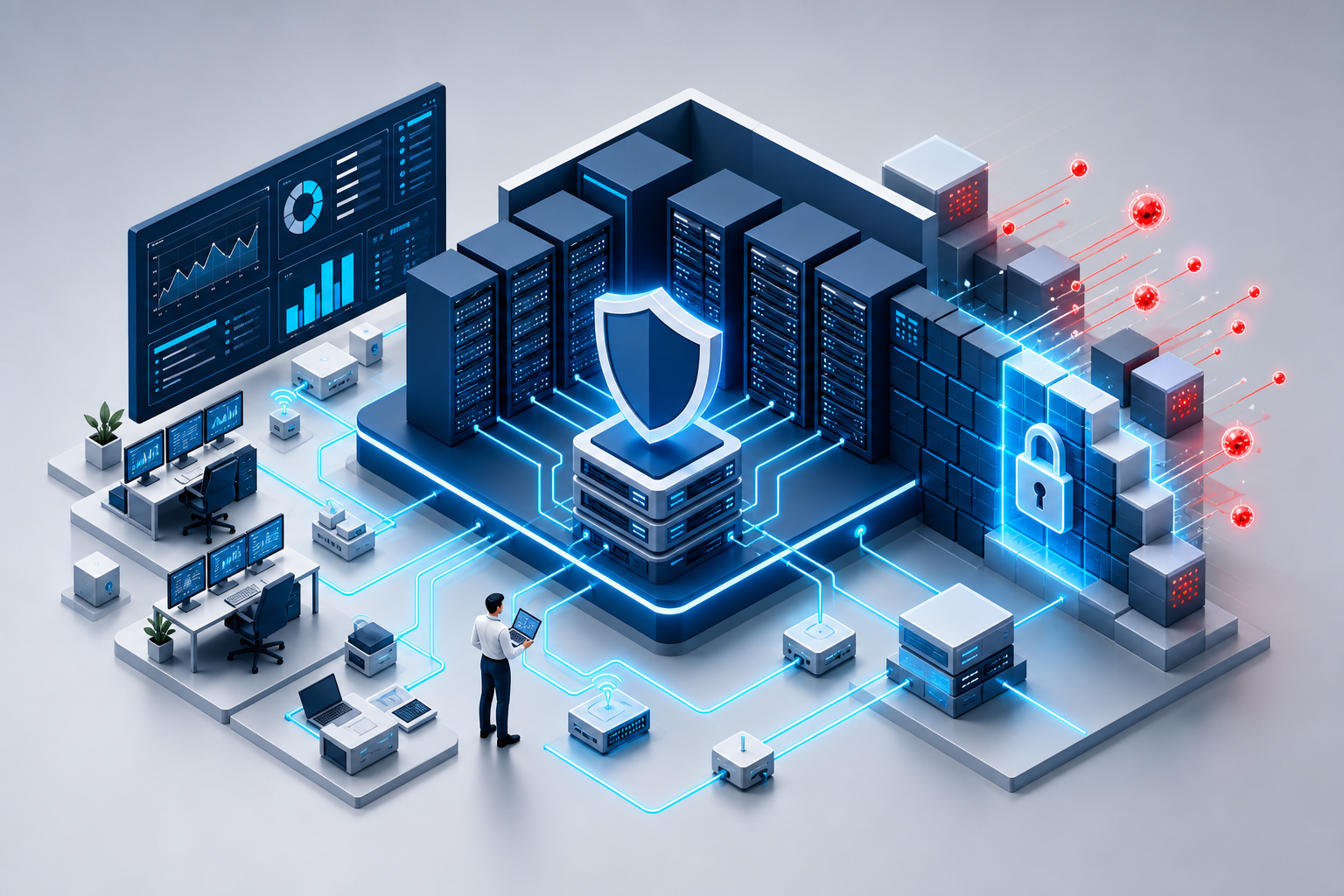 Managed IT operations center with cybersecurity protection